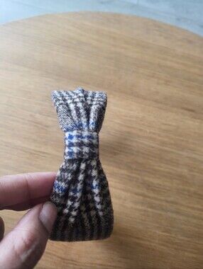 Simons Brown Plaid Bow Hair Clip with Blue Accents